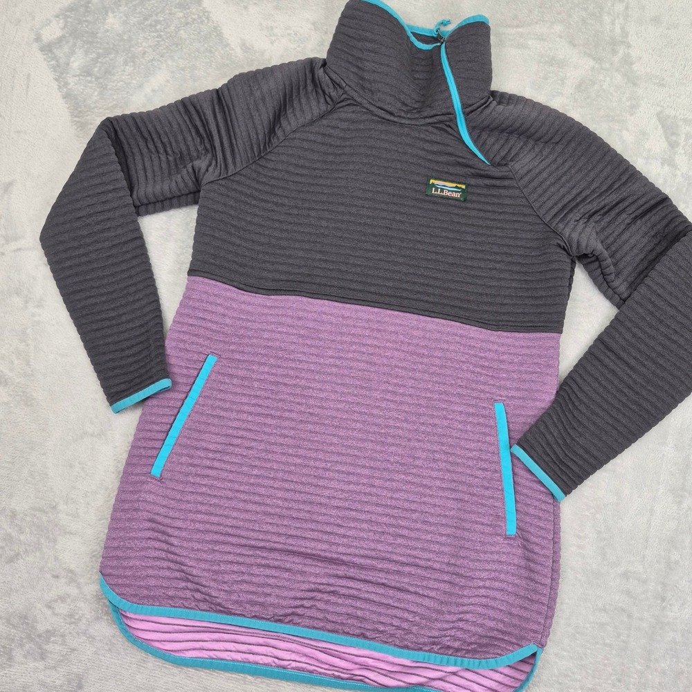 LL Bean AirLight Knit Pullover Womens XS Grey Purple Asymmetrical Zip 517237